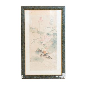In the manner of Jiang Tingxi 蔣廷錫 (1669 - 1732): 'Mandarin ducks and lotus', ink and colour on silk, 19/20th C. — 照片 1