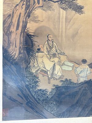 In the manner of Li Gonglin 李公麟 (1049-1106): 'Sages and servant under the tree', ink and colour on silk — photo 8