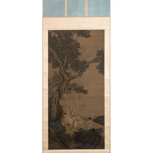 In the manner of Li Gonglin 李公麟 (1049-1106): 'Sages and servant under the tree', ink and colour on silk — photo 1