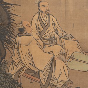 In the manner of Li Gonglin 李公麟 (1049-1106): 'Sages and servant under the tree', ink and colour on silk — photo 3
