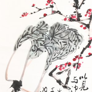 In the manner of Li Kuchan 李苦禪 (1899-1983): 'Chinese cabbage and prunus blossoms', ink and colour on paper — photo 1