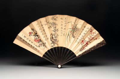 In the manner of Ma Quan 馬荃(18th C.): 'An ebony fan painted with 'Four Gentlemen 四君子', 19/20th C.
