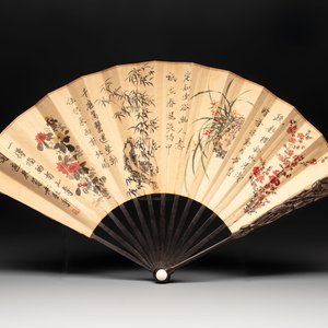 In the manner of Ma Quan 馬荃(18th C.): 'An ebony fan painted with 'Four Gentlemen 四君子', 19/20th C. — photo 1
