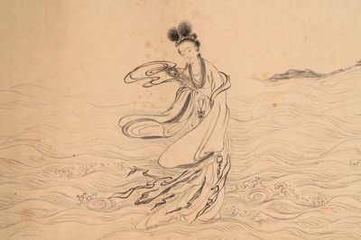 In the manner of Miao Jiahui 繆嘉慧 (1842-1918) and Liang Qichao 梁啟超 (1873-1929): 'Fairy and calligraphy', ink on silk, 19/20th C.
