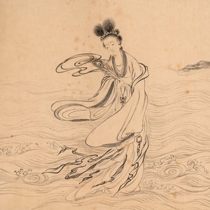 In the manner of Miao Jiahui 繆嘉慧 (1842-1918) and Liang Qichao 梁啟超 (1873-1929): 'Fairy and calligraphy', ink on silk, 19/20th C. — photo 1