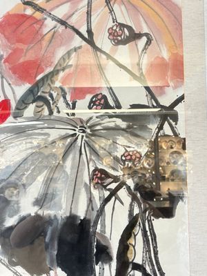 In the manner of Qi Baishi (1864-1957): 'Kingfishers Among Lotus', ink and colour on paper, signed — foto 5