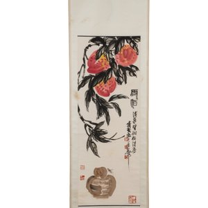 In the manner of Qi Baishi 齊白石 (1864-1957): 'Peaches', ink and colour on paper — photo 1
