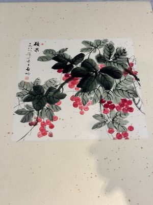 In the manner of Qi Gong 啟功 (1912-2005): 'Grapes' and 'Bamboo', ink and colour on paper, dated 1988 — photo 2