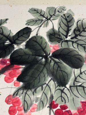 In the manner of Qi Gong 啟功 (1912-2005): 'Grapes' and 'Bamboo', ink and colour on paper, dated 1988 — photo 7
