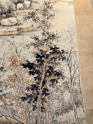 In the manner of Qi Gong 啟功 (1912-2005): 'Mountainous landscape', ink and colour on paper — photo 5