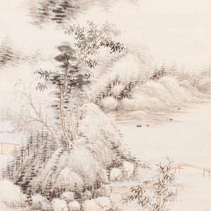 In the manner of Qi Gong 啟功 (1912-2005): 'Mountainous landscape', ink and colour on paper — photo 1
