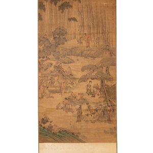 In the manner of Qian Gong 錢貢 (16/17th C.): 'Gathering of sages', ink and colour on silk, 19th C. — 照片 1
