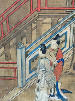 In the manner of Qiu Ying 仇英 (1494-1552): 'Festival in Chinese Garden', ink and colour on silk, 17/18th C. — photo 59
