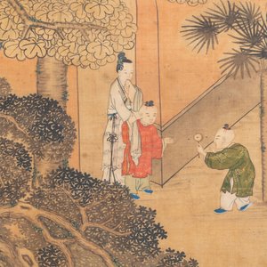 In the manner of Qiu Ying 仇英 (1494-1552): 'Festival in Chinese Garden', ink and colour on silk, 17/18th C. — photo 13