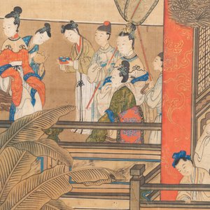 In the manner of Qiu Ying 仇英 (1494-1552): 'Festival in Chinese Garden', ink and colour on silk, 17/18th C. — photo 31