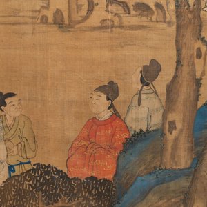 In the manner of Qiu Ying 仇英 (1494-1552): 'Festival in Chinese Garden', ink and colour on silk, 17/18th C. — photo 35