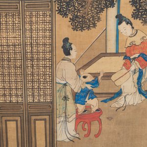 In the manner of Qiu Ying 仇英 (1494-1552): 'Festival in Chinese Garden', ink and colour on silk, 17/18th C. — photo 10
