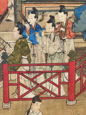 In the manner of Qiu Ying 仇英 (1494-1552): 'Festival in Chinese Garden', ink and colour on silk, 17/18th C. — photo 26