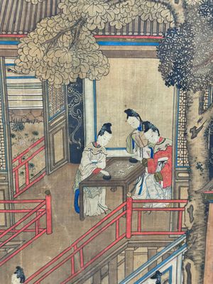 In the manner of Qiu Ying 仇英 (1494-1552): 'Festival in Chinese Garden', ink and colour on silk, 17/18th C. — photo 57