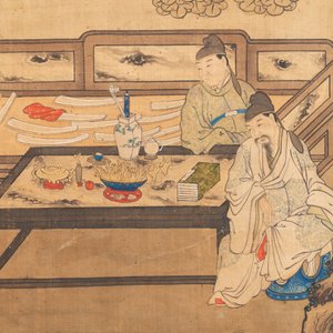 In the manner of Qiu Ying 仇英 (1494-1552): 'Festival in Chinese Garden', ink and colour on silk, 17/18th C. — photo 17