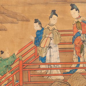 In the manner of Qiu Ying 仇英 (1494-1552): 'Festival in Chinese Garden', ink and colour on silk, 17/18th C. — photo 3