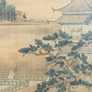 In the manner of Qiu Ying 仇英 (1494-1552): 'Mountainous landscape', ink and colour on silk, 19/20th C. — 照片 4