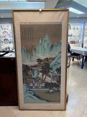 In the manner of Qiu Ying 仇英 (1494-1552): 'Mountainous Landscape', ink and colour on silk, 19/20th C. — photo 1
