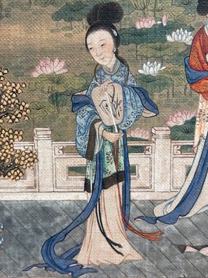 In the manner of Qiu Ying 仇英 (1494-1552): 'Mountainous Landscape', ink and colour on silk, 19/20th C. — photo 11