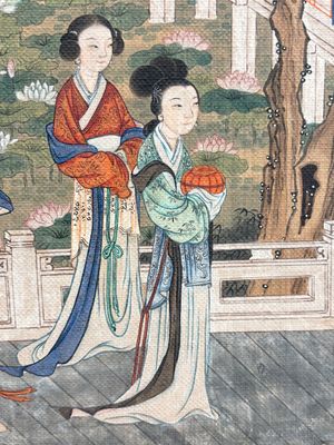 In the manner of Qiu Ying 仇英 (1494-1552): 'Mountainous Landscape', ink and colour on silk, 19/20th C. — photo 12