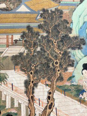 In the manner of Qiu Ying 仇英 (1494-1552): 'Mountainous Landscape', ink and colour on silk, 19/20th C. — photo 13