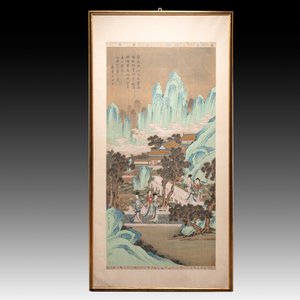 In the manner of Qiu Ying 仇英 (1494-1552): 'Mountainous Landscape', ink and colour on silk, 19/20th C. — photo 1