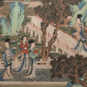 In the manner of Qiu Ying 仇英 (1494-1552): 'Mountainous Landscape', ink and colour on silk, 19/20th C. — photo 3