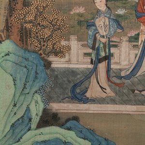 In the manner of Qiu Ying 仇英 (1494-1552): 'Mountainous Landscape', ink and colour on silk, 19/20th C. — photo 5