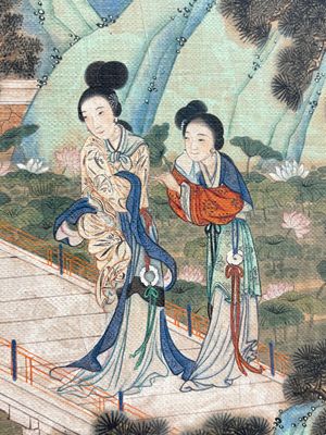 In the manner of Qiu Ying 仇英 (1494-1552): 'Mountainous landscape', ink and colour on silk, 19/20th C. — photo 14