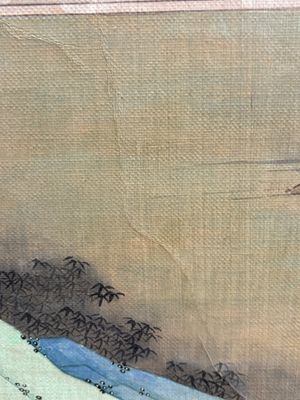In the manner of Qiu Ying 仇英 (1494-1552): 'Mountainous landscape', ink and colour on silk, 19/20th C. — photo 19