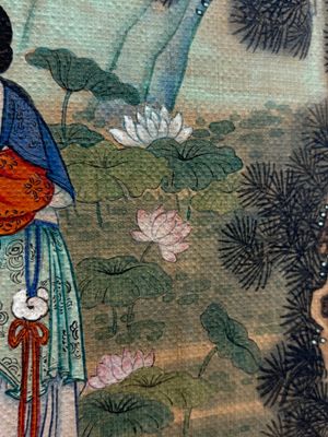 In the manner of Qiu Ying 仇英 (1494-1552): 'Mountainous landscape', ink and colour on silk, 19/20th C. — photo 20
