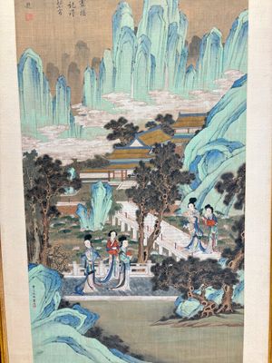 In the manner of Qiu Ying 仇英 (1494-1552): 'Mountainous landscape', ink and colour on silk, 19/20th C. — photo 3