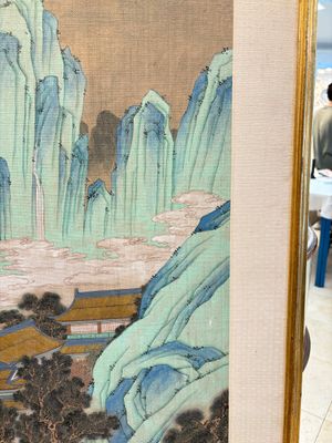 In the manner of Qiu Ying 仇英 (1494-1552): 'Mountainous landscape', ink and colour on silk, 19/20th C. — photo 6