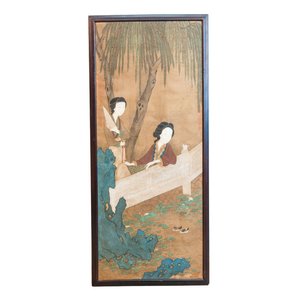 In the manner of Wang Zhenpeng 王振鵬 (Yuan): 'Two ladies in the garden', ink and colour on silk, Qing — foto 1