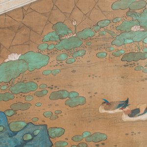 In the manner of Wang Zhenpeng 王振鵬 (Yuan): 'Two ladies in the garden', ink and colour on silk, Qing — foto 5