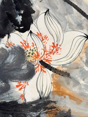 In the manner of Zhang Daqian 張大千 (1898-1983): 'Lotus', ink and colour on paper — photo 26