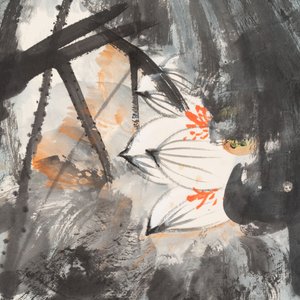 In the manner of Zhang Daqian 張大千 (1898-1983): 'Lotus', ink and colour on paper — photo 4