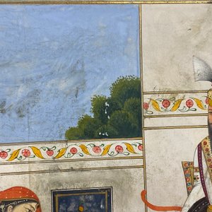 Indian school miniature: 'Audience with Maharaja Ranjit Singh', opaque pigments heightened with gold on paper, 19th C. — 照片 13