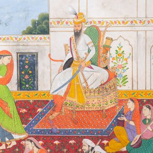 Indian school miniature: 'Audience with Maharaja Ranjit Singh', opaque pigments heightened with gold on paper, 19th C. — 照片 4