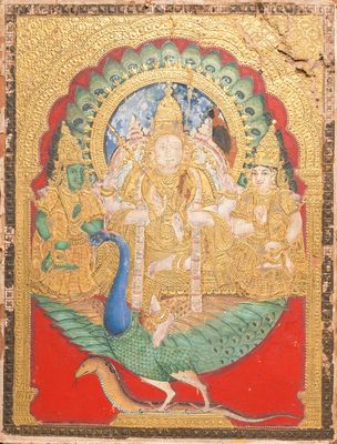 Indian school, Thanjavur region: 'Murugan on his peacock', 19th C.