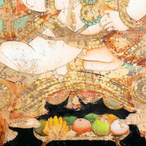 Indische school: 'Een prins wordt gevoed door een dienster', onderglasschildering, 19e eeuw — foto 3