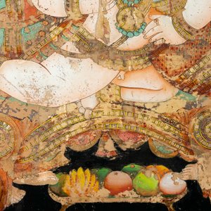 Indische school: 'Een prins wordt gevoed door een dienster', onderglasschildering, 19e eeuw — foto 4