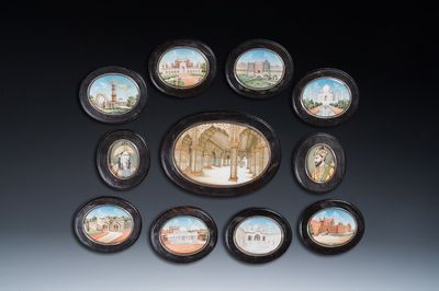 Indische school: Elf Taj Mahal miniaturen met de portretten van Shah Jaha en zijn vrouw Mumtaz Mahal, begin 20e eeuw — foto 1