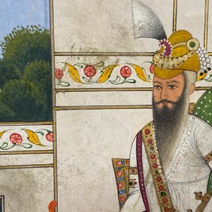 Indische school, miniatuur: 'Audiëntie bij Maharadja Ranjit Singh', met goud opgehoogde opake pigmenten op papier, 19e eeuw — foto 14