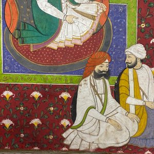 Indische school, miniatuur: 'Audiëntie bij Maharadja Ranjit Singh', met goud opgehoogde opake pigmenten op papier, 19e eeuw — foto 19